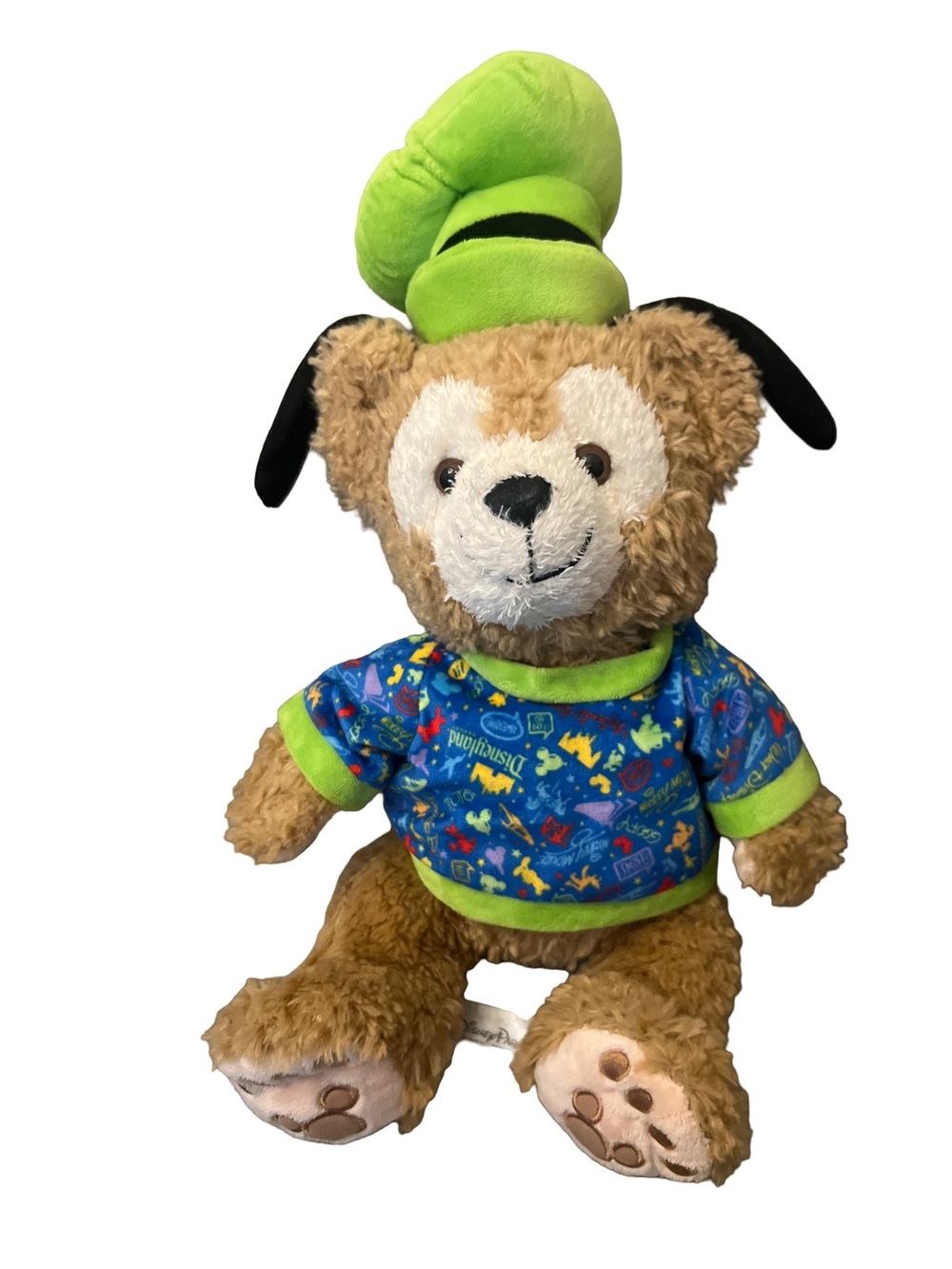 Disney Parks Duffy Bear Plush Wearing Goofy Hat With Ears Stuffed Toy 16"